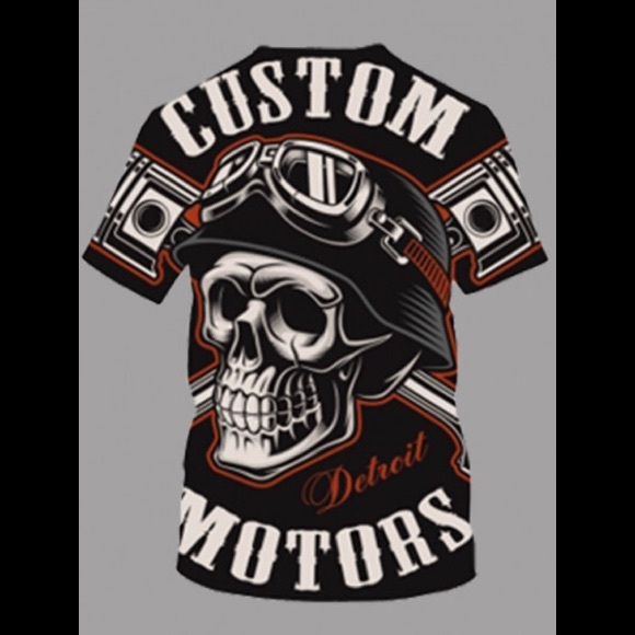 💀CUSTOM MOTORS DETROIT 💀SKULL💀Black T-Shirt - Picture 2 of 2